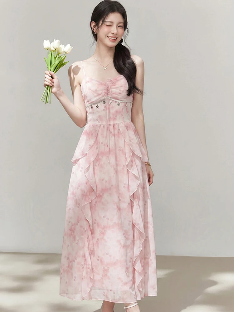 Women Pink Chiffon Floral Diamonds Bow Sling Long Dress 2026 Korean Fashion Bodycon Beach Dress Summer Elegant Ruffled Vestidos
Women Pink Chiffon Floral Diamonds Bow Sling Long Dress 2026 Korean Fashion Bodycon Beach Dress Summer Elegant Ruffled Vestidos