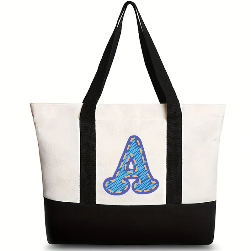 Tote bag shopping bag black & white fabric letters pattern design simple fashion large capacity zipper closure inner pocket
Tote bag shopping bag black & white fabric letters pattern design simple fashion large capacity zipper closure inner pocket