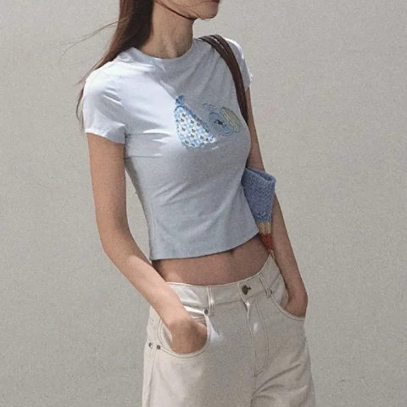 Kimotimo Sweet Fruit Print Short Sleeve T-shirt Women Korean Style Round Neck Slim Fit Crop Top Summer Y2k Aesthetic Streetwear
Kimotimo Sweet Fruit Print Short Sleeve T-shirt Women Korean Style Round Neck Slim Fit Crop Top Summer Y2k Aesthetic Streetwear