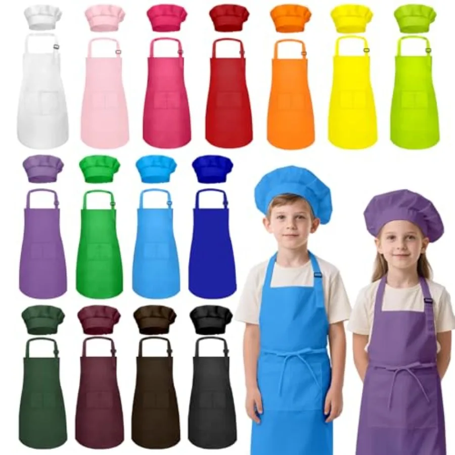 Apron and Chef Hat Set, 30 Pieces Boys Girls Apron with 2 Pockets Adjustable for Cooking Classroom Baking Painting, 6-13 Years,
Apron and Chef Hat Set, 30 Pieces Boys Girls Apron with 2 Pockets Adjustable for Cooking Classroom Baking Painting, 6-13 Years,