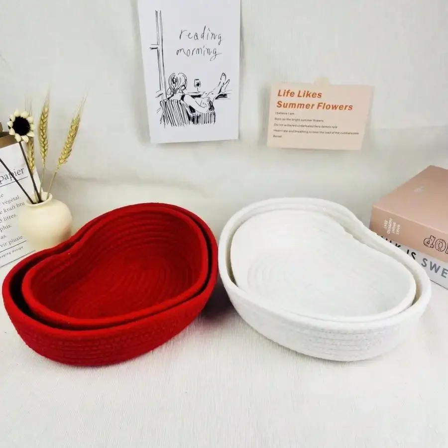 Cute Cotton Rope Woven Heart Shaped Storage Basket Household Handmade Desk Sundries Keys Remote Control Cosmetics Organizer Bins
Cute Cotton Rope Woven Heart Shaped Storage Basket Household Handmade Desk Sundries Keys Remote Control Cosmetics Organizer Bins