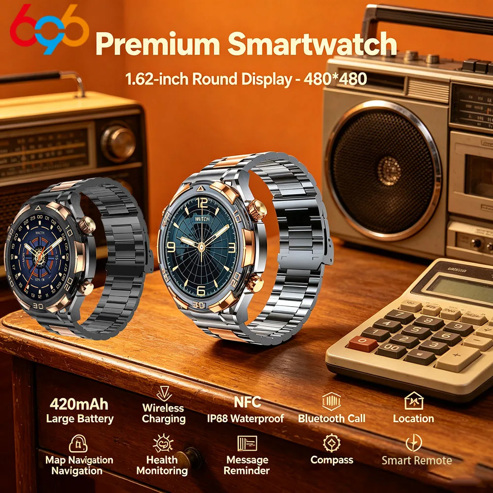 Waterproof Smartwatch Blue Tooth Call AMOLED Positioning Sleep Health Monitor Exercise Smart Watches For Men NFC Voice Assistant