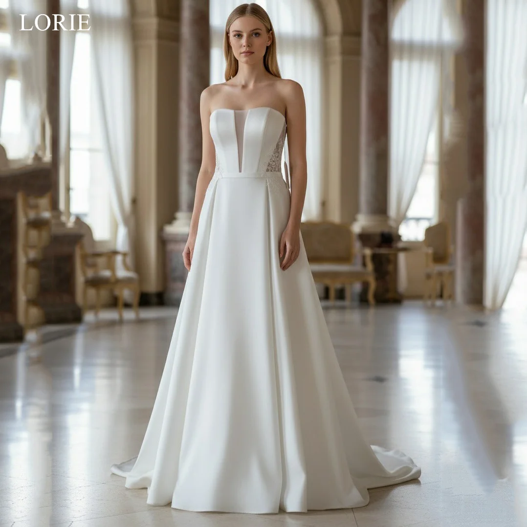LORIE Elegant Satin Strapless Wedding Dresses A-Line Sleeveless Bride Prom Gown Lace Floor-Length Bridal Gowns Customized
LORIE Elegant Satin Strapless Wedding Dresses A-Line Sleeveless Bride Prom Gown Lace Floor-Length Bridal Gowns Customized