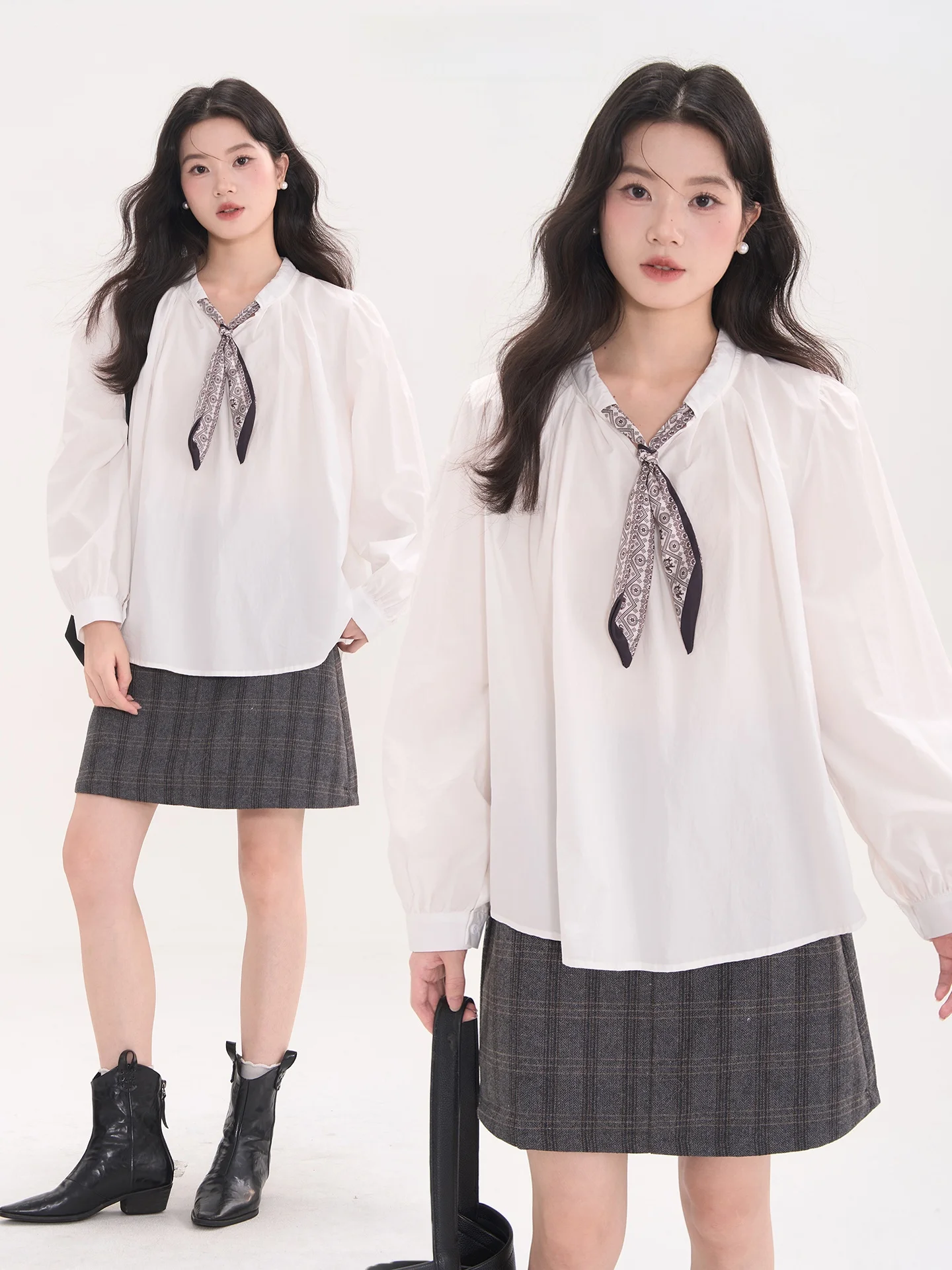 Ele Miss Commuter Long Sve irt Simple Cotton Blend Netie Silk Scarf Casual Sle Breathable Comfortable Women's Top
Ele Miss Commuter Long Sve irt Simple Cotton Blend Netie Silk Scarf Casual Sle Breathable Comfortable Women's Top