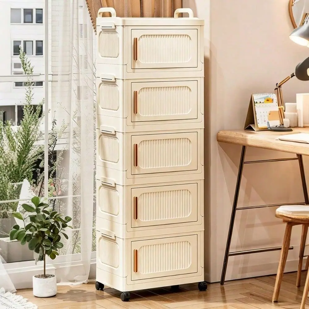 Foldable Storage Cabinet With Wheels Magnetic Doors, HeavyDuty 23 QT Stackable Storage Bin Organizer, Rolling Cart For Kitchen,
Foldable Storage Cabinet With Wheels Magnetic Doors, HeavyDuty 23 QT Stackable Storage Bin Organizer, Rolling Cart For Kitchen,