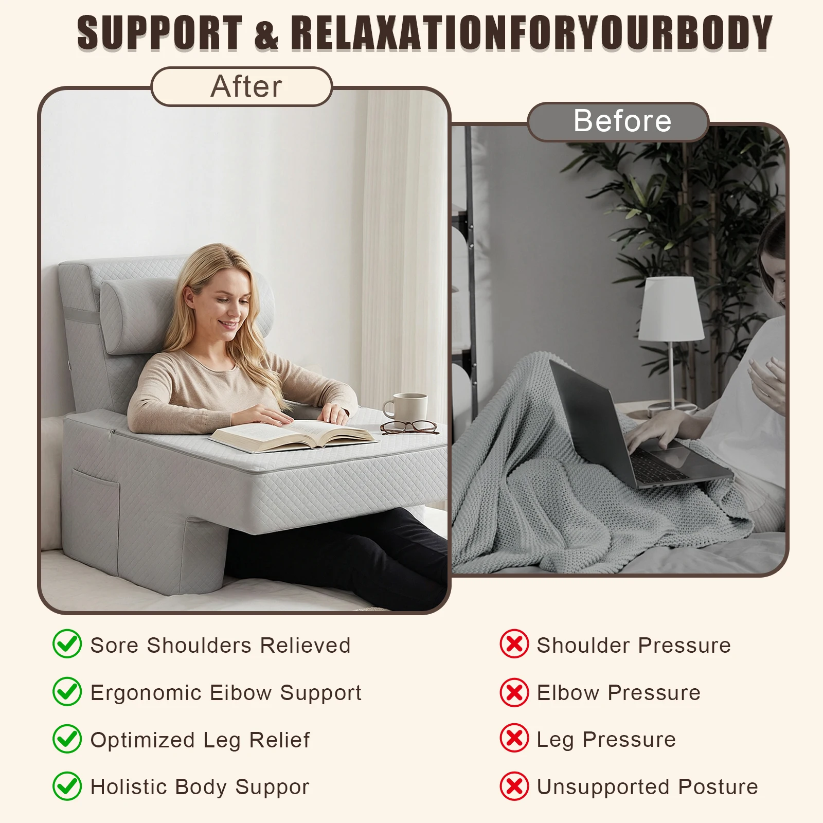 Reading Pillow Set for Adults with Arms & Pockets Ergonomic Back/Neck Support for Working Playing Game Or Bed Floor Sofa
Reading Pillow Set for Adults with Arms & Pockets Ergonomic Back/Neck Support for Working Playing Game Or Bed Floor Sofa
