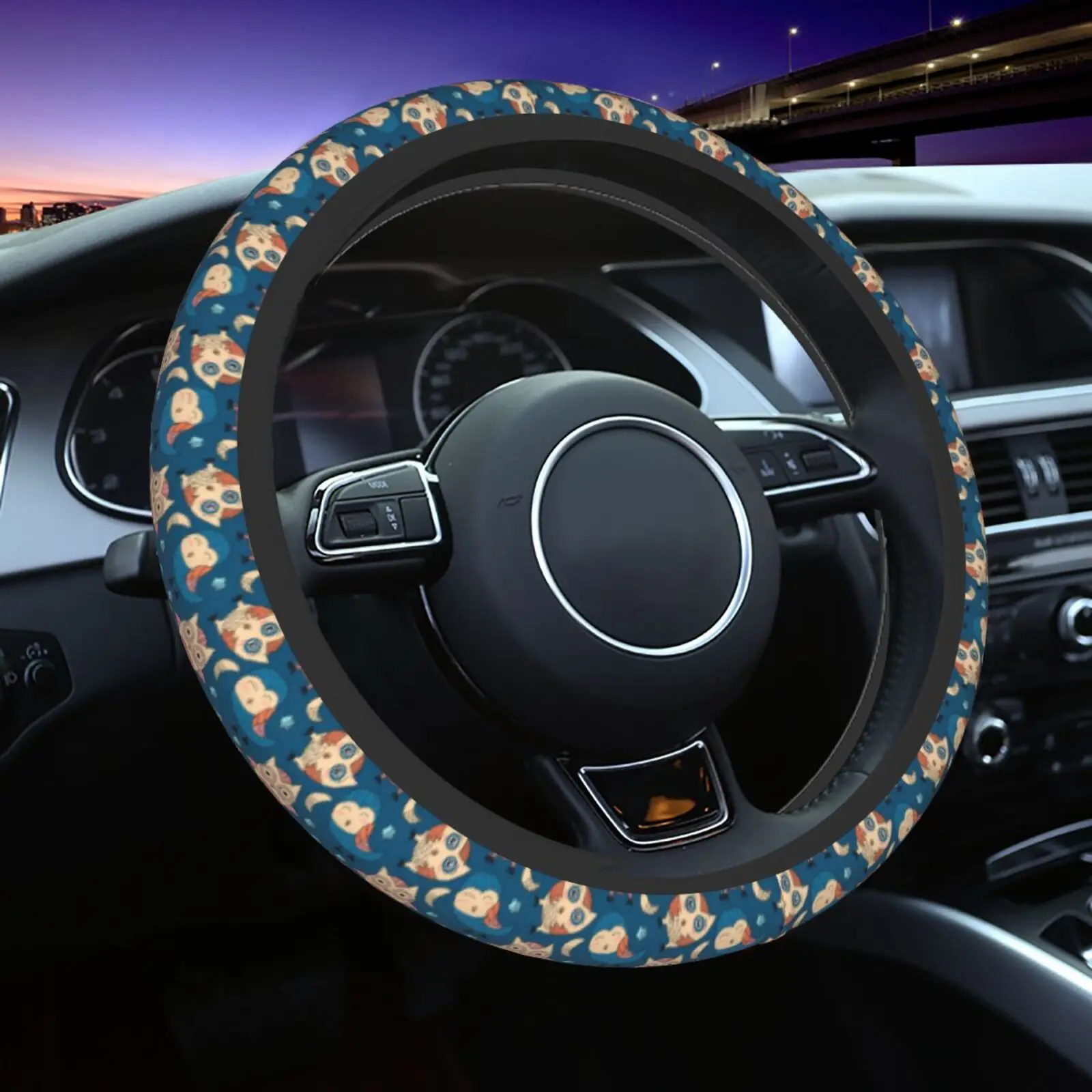 Owl Print Pattern Steering Wheel Cover for Automotive Parts Universal 15 Inch Chloroprene Rubber Anti Slip and Sweat Absorbing
Owl Print Pattern Steering Wheel Cover for Automotive Parts Universal 15 Inch Chloroprene Rubber Anti Slip and Sweat Absorbing