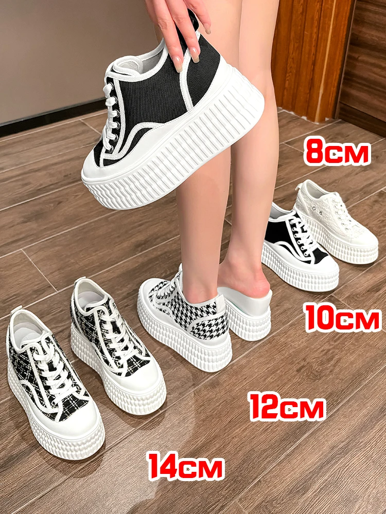 8-14cm Increasing Shoes for Women Platform Elevator Shoes Luxury Design Houndstooth Canvas Shoes 10cm Chunky Sneakers
8-14cm Increasing Shoes for Women Platform Elevator Shoes Luxury Design Houndstooth Canvas Shoes 10cm Chunky Sneakers