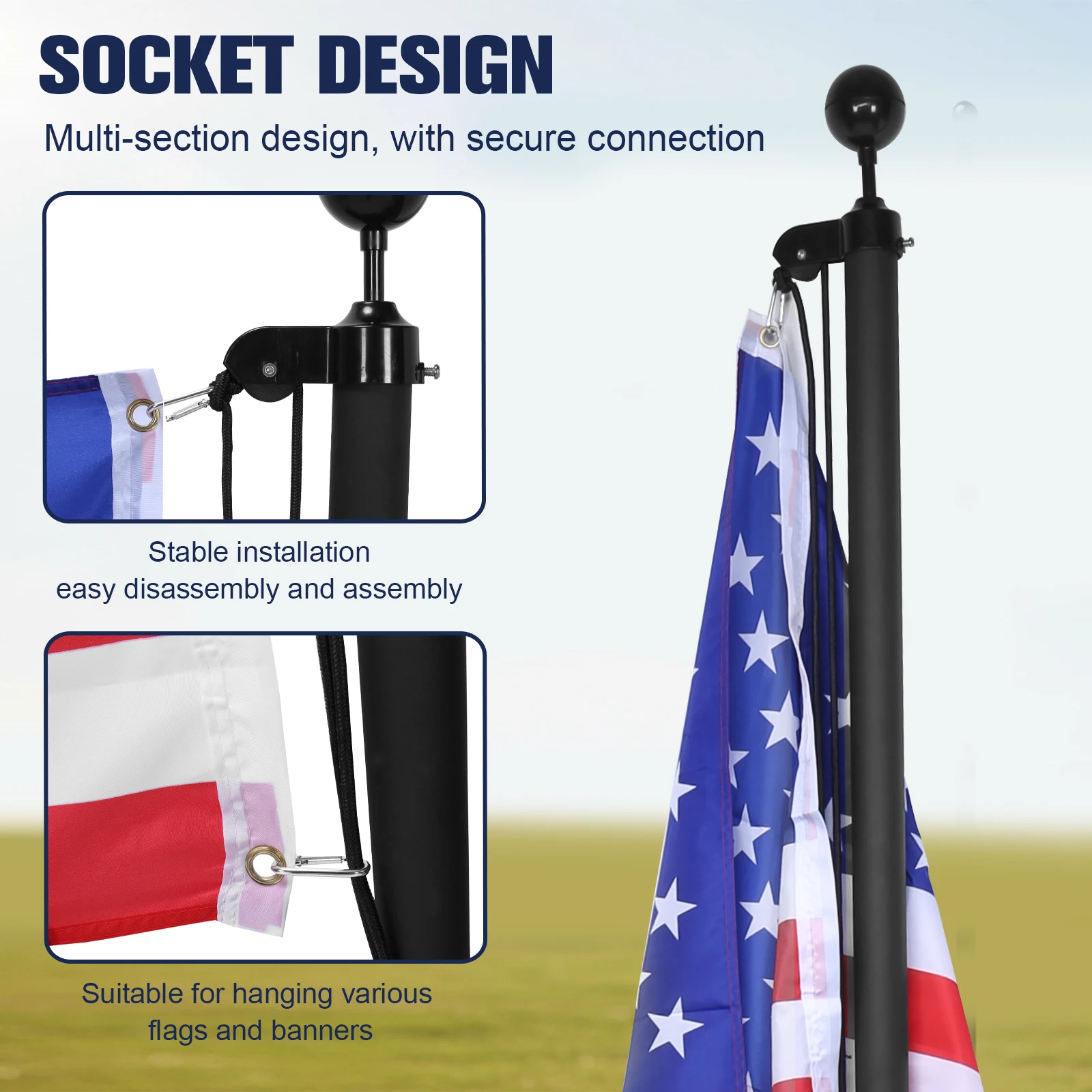 Heavy Duty Flag Pole Extra Thick Heavy Duty Metal Flagpole Kit with 360° Rotating Rings Clip for Residential Or Commercial
Heavy Duty Flag Pole Extra Thick Heavy Duty Metal Flagpole Kit with 360° Rotating Rings Clip for Residential Or Commercial