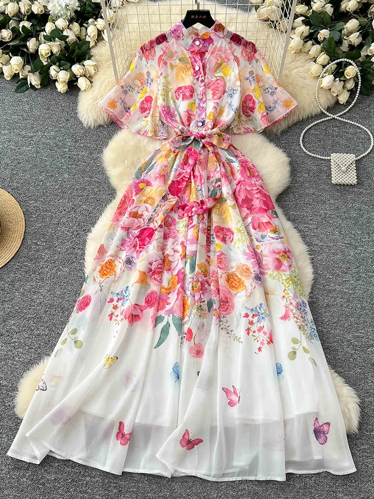 Summer French Vacation Printed Dress Women Elegant New Style with Cinched Waist Flared Sleeves Elegant Chiffon Long Dress E01
Summer French Vacation Printed Dress Women Elegant New Style with Cinched Waist Flared Sleeves Elegant Chiffon Long Dress E01