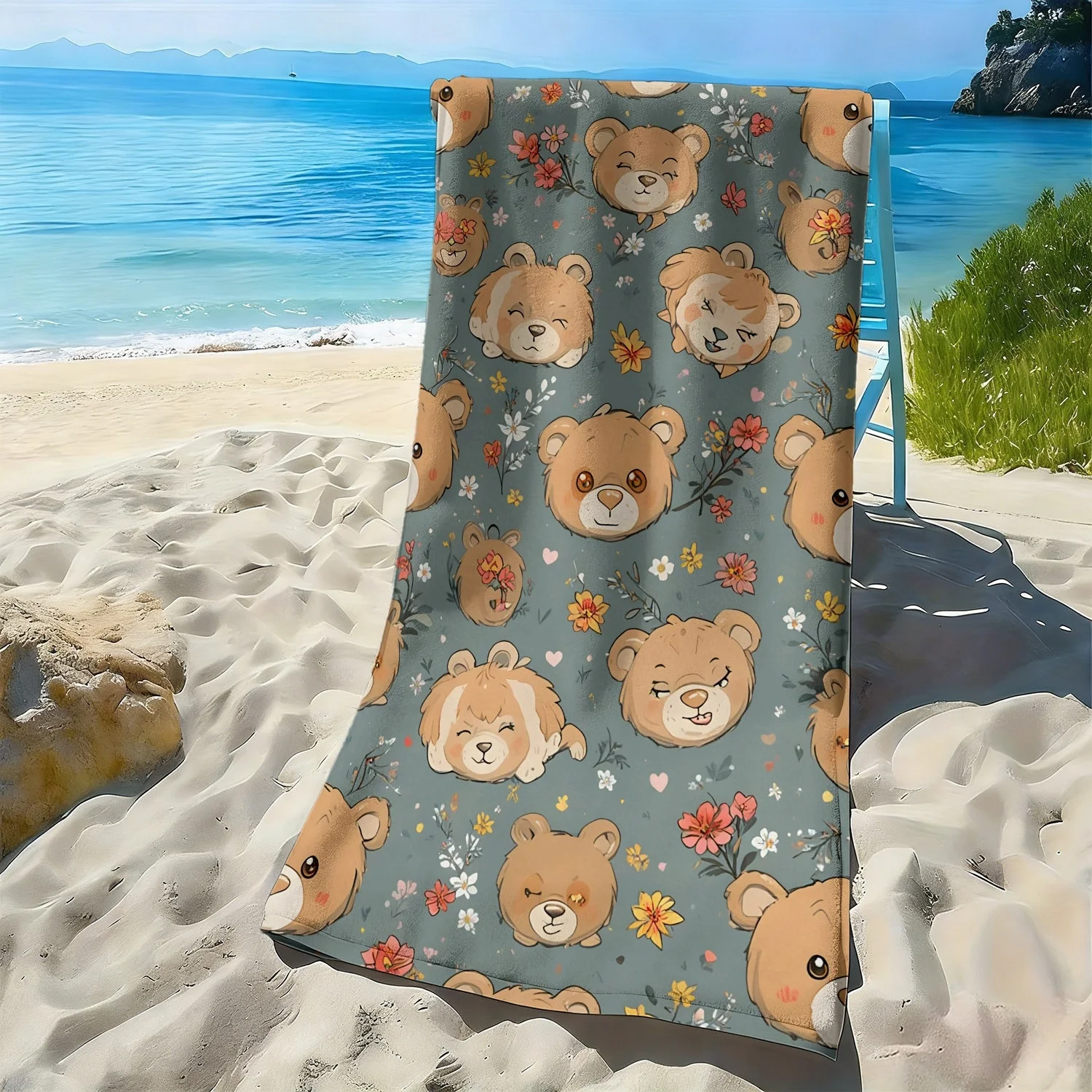 Little bear with colorful flower patterns polyester microfiber beach towel is highly absorbent, suitable swimming beach outings
Little bear with colorful flower patterns polyester microfiber beach towel is highly absorbent, suitable swimming beach outings