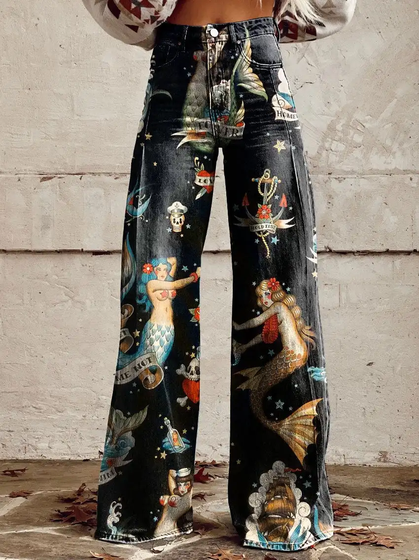 Retro women's micro flared pants 3D printed jeans Fashion new retro floral pattern women's flared pants Wide leg pants
Retro women's micro flared pants 3D printed jeans Fashion new retro floral pattern women's flared pants Wide leg pants