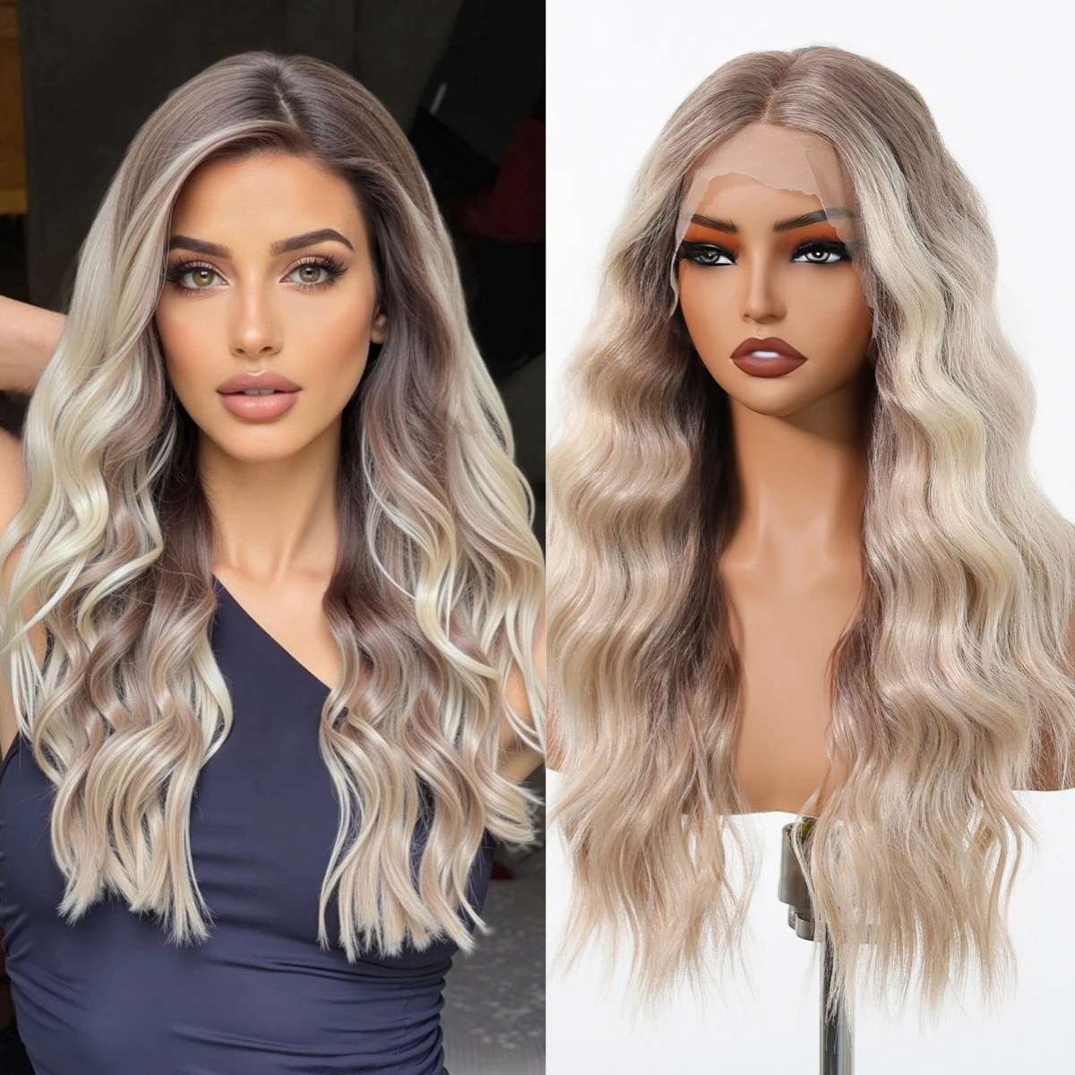 Long Curly Ash Blonde Highlight Synthetic Wig Dark Root Brown Wigs 13x6 Lace Front Wig For Women Daily Use Transparent Lace Wig
Long Curly Ash Blonde Highlight Synthetic Wig Dark Root Brown Wigs 13x6 Lace Front Wig For Women Daily Use Transparent Lace Wig