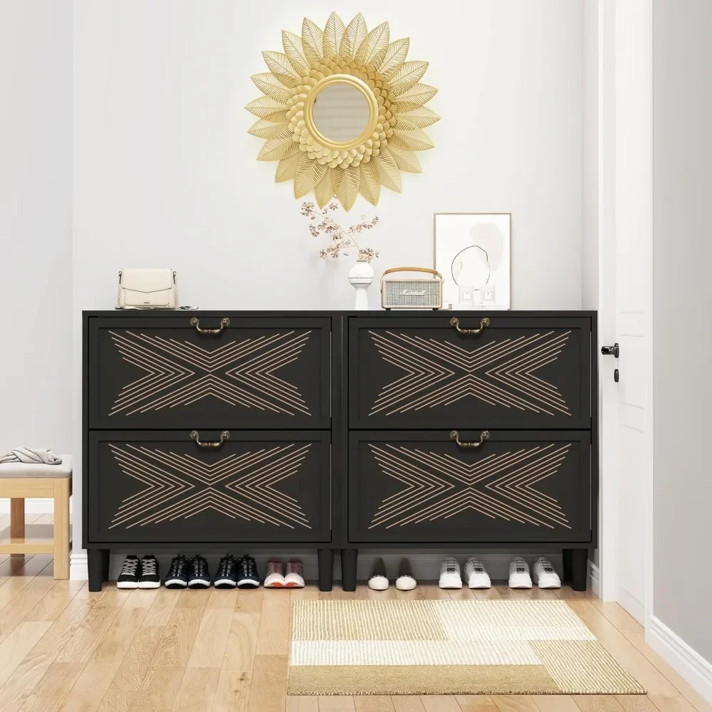 Shoe Cabinet with 4 Flip Drawers, Shoe Cabinet Storage for Entryway,Narrow Shoe Organizer Cabinet with Carved Fluted Pattern
Shoe Cabinet with 4 Flip Drawers, Shoe Cabinet Storage for Entryway,Narrow Shoe Organizer Cabinet with Carved Fluted Pattern