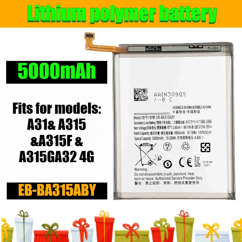 Brand New 3.8V 5000mAh Mobile Phone Battery,EB-BA315ABY Battery Cell,for Samsung A31/A32
Brand New 3.8V 5000mAh Mobile Phone Battery,EB-BA315ABY Battery Cell,for Samsung A31/A32