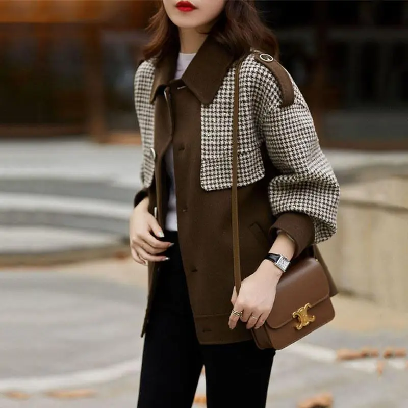 Ele Plaid Splicing ort Jaet Women's Faion Outerwear Loose Fit Sli Autumn Winter Commute Sle Other Material
Ele Plaid Splicing ort Jaet Women's Faion Outerwear Loose Fit Sli Autumn Winter Commute Sle Other Material