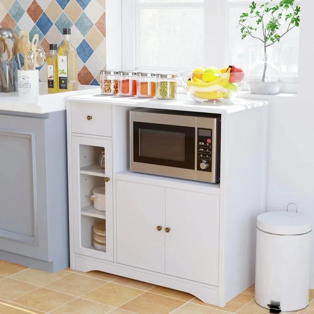 Microwave Cabinet with Hutch, Kitchen Pantry Cabinet Sideboard with Adjustable Shelves and Drawer for Dining Room, White
Microwave Cabinet with Hutch, Kitchen Pantry Cabinet Sideboard with Adjustable Shelves and Drawer for Dining Room, White