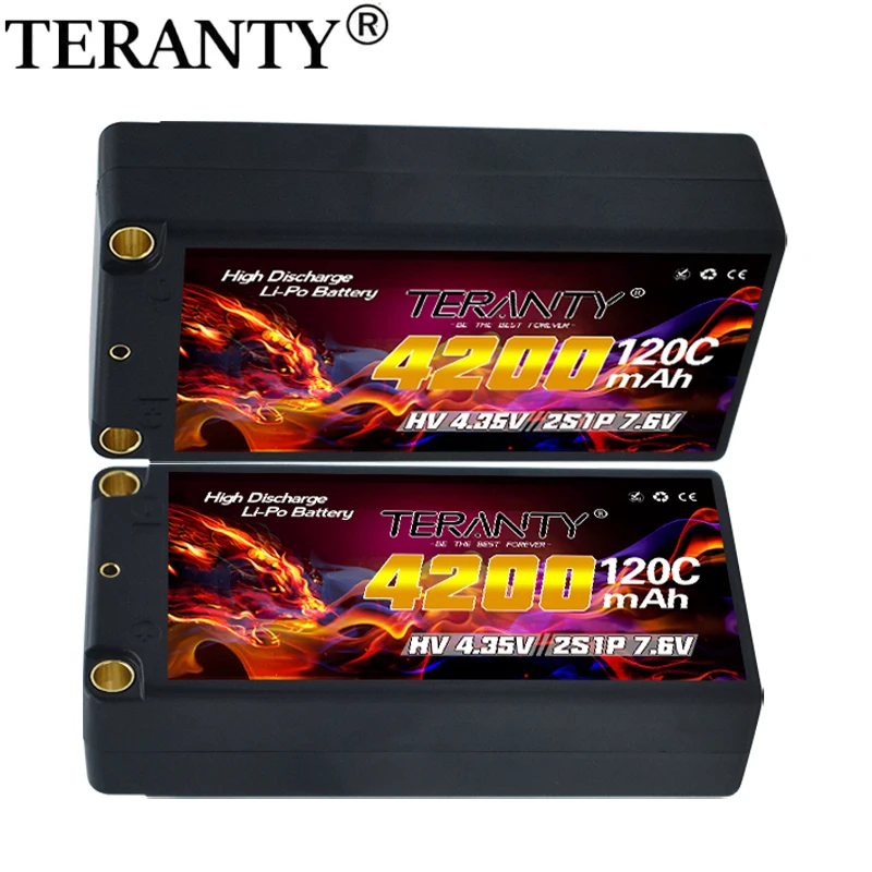 2Pcs TERANTY 2S 7.6V 4200mAh 120C with 5mm bullet T plug suitable for remote control car model RC toy high rate Lipo battery
2Pcs TERANTY 2S 7.6V 4200mAh 120C with 5mm bullet T plug suitable for remote control car model RC toy high rate Lipo battery