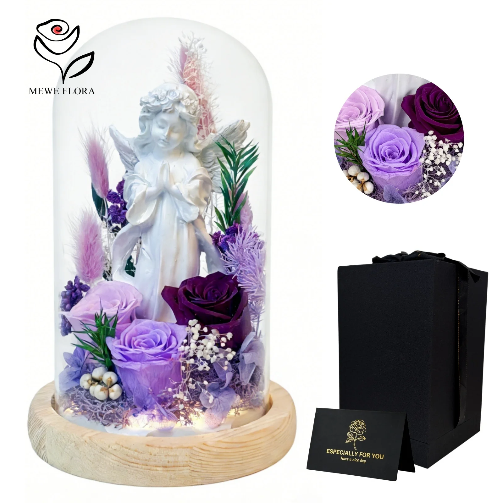 Preserved Forever Rose Eternal Flowers Light Up Angel Glass Cover for Couples Girlfriend Romantic Gifts Purple Floral Home Decor
Preserved Forever Rose Eternal Flowers Light Up Angel Glass Cover for Couples Girlfriend Romantic Gifts Purple Floral Home Decor