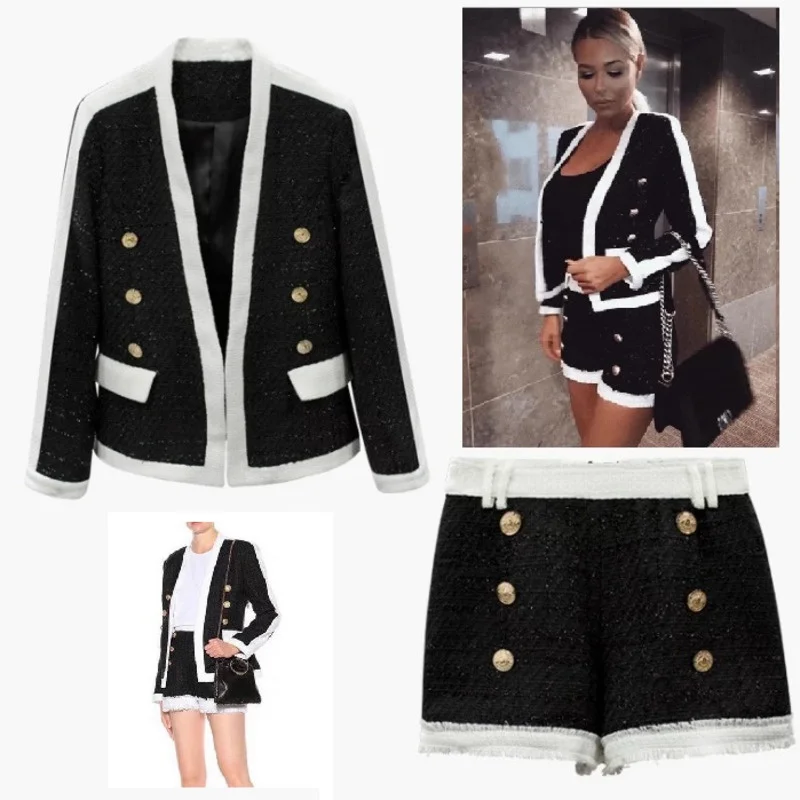 Fashion Style Top Quality Original Design Women's Lurex Coat Jacket Two-pieces Set Ladies Classic Metal Buckle Double-Breasted
Fashion Style Top Quality Original Design Women's Lurex Coat Jacket Two-pieces Set Ladies Classic Metal Buckle Double-Breasted