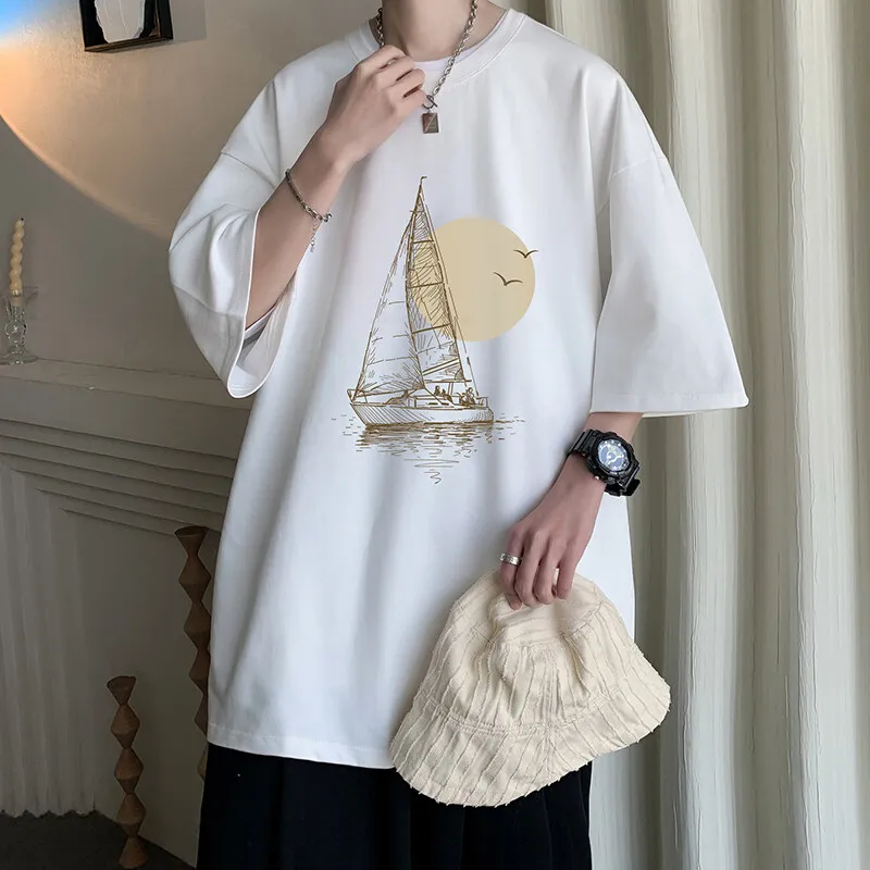 Men's Cotton T-shirts Fashion White Men Oversized T Shirt Sailboat Print Summer Casual Wear 5XL Tee Shirts Big Size Male Clothes
Men's Cotton T-shirts Fashion White Men Oversized T Shirt Sailboat Print Summer Casual Wear 5XL Tee Shirts Big Size Male Clothes