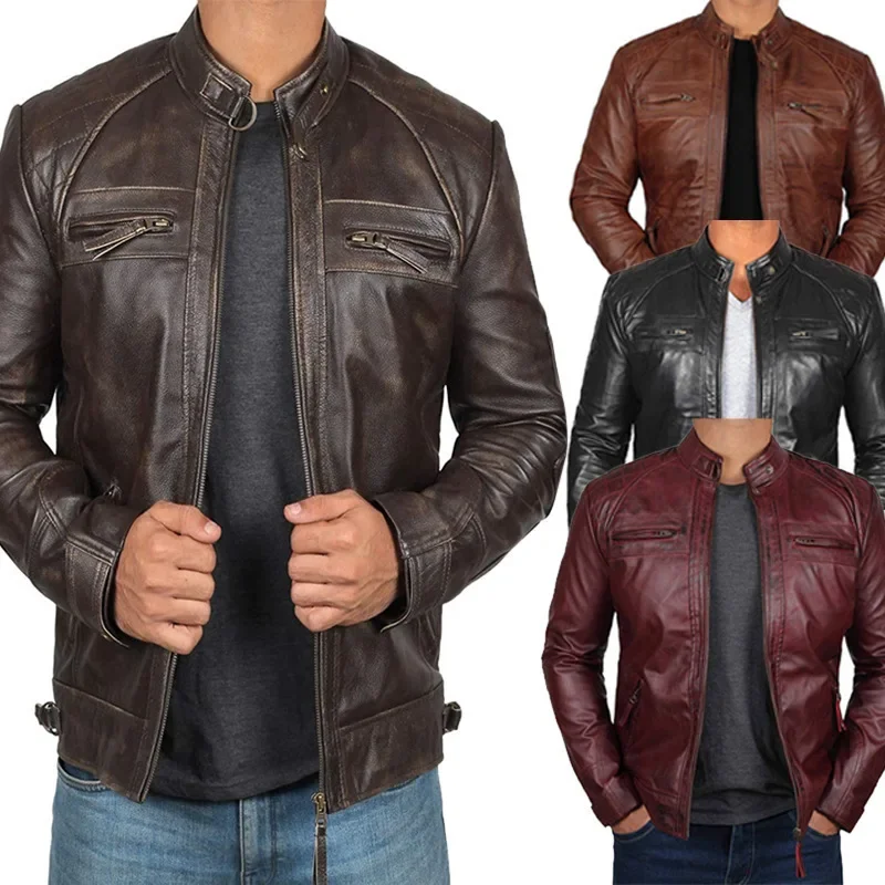 2023 Autumn/Winter New Men's Fashion Leather Coat Standing Collar Punk Motorcycle Leather Coat Jacket
2023 Autumn/Winter New Men's Fashion Leather Coat Standing Collar Punk Motorcycle Leather Coat Jacket