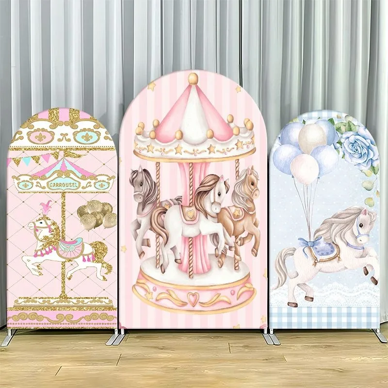Single Side Arch Backdrop Cover Elegant Carousel Theme Party Backdrop Set Featuring Vintage Pink Giraffe Horse Design Gold
Single Side Arch Backdrop Cover Elegant Carousel Theme Party Backdrop Set Featuring Vintage Pink Giraffe Horse Design Gold