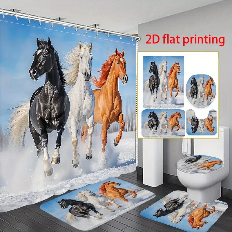 4 шт., 2D плоская печать, занавеска для душа Hower, набор занавесок для душа, три лошади, галлинг на снегу. потрясающие подарки – это красивый подарок.
4 шт., 2D плоская печать, занавеска для душа Hower, набор занавесок для душа, три лошади, галлинг на снегу. потрясающие подарки – это красивый подарок.