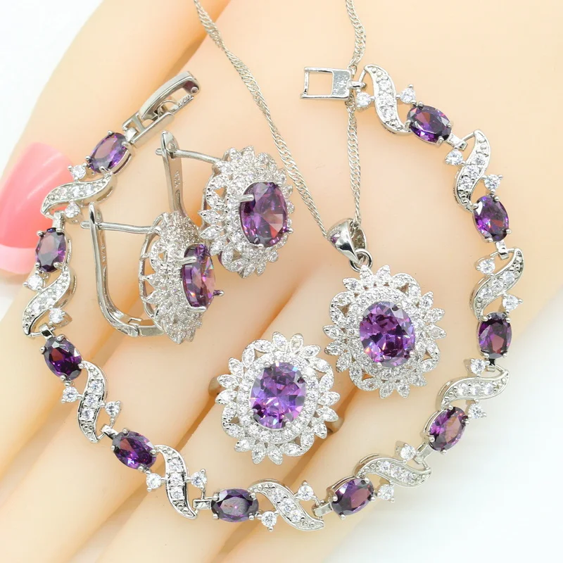 Purple Amethyst Dubai Silver 925 Bridal Jewelry Sets For Women Bracelet Hoop Earrings Necklace Pendant Rings Best Gift
Purple Amethyst Dubai Silver 925 Bridal Jewelry Sets For Women Bracelet Hoop Earrings Necklace Pendant Rings Best Gift