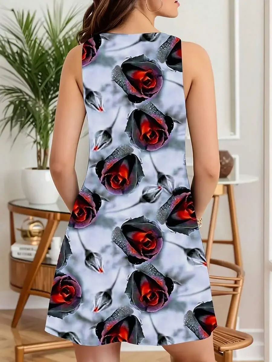 Women Sleeveless Dress Rose Floral Print Summer Casual Mini Dress
Women Sleeveless Dress Rose Floral Print Summer Casual Mini Dress