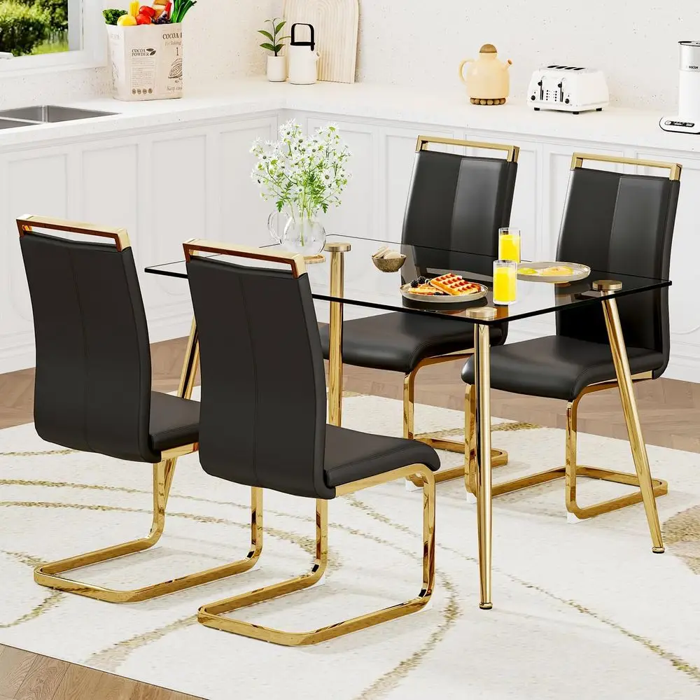 Modern 4-Piece Dining Set with Black Leather Chairs and Tempered Glass Top
Modern 4-Piece Dining Set with Black Leather Chairs and Tempered Glass Top