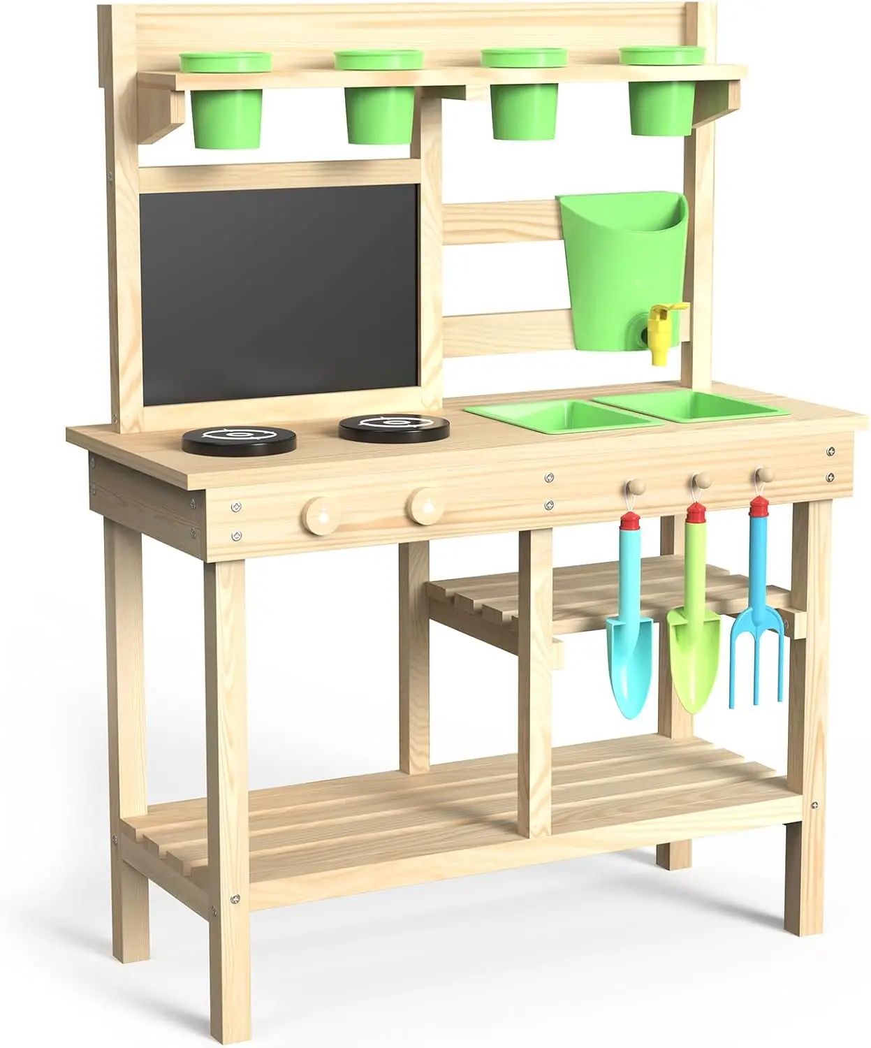 Cedar Wood Outdoor Play Kitchen for Kids Mud Kitchen with Water Faucet Dual Sided Chalkboard Storage Shelves Cups Removable
Cedar Wood Outdoor Play Kitchen for Kids Mud Kitchen with Water Faucet Dual Sided Chalkboard Storage Shelves Cups Removable