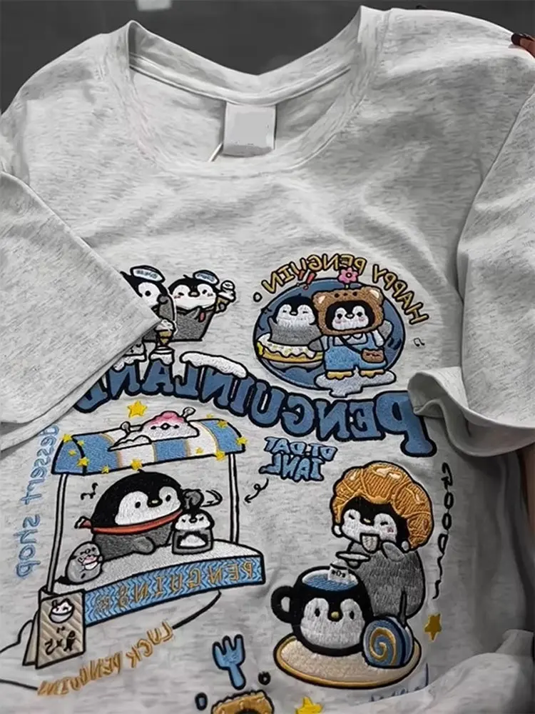 American Sle Cute Penguin Embroidery ort Sve T-irt ex Summer Versatile Youthful College Sle Top Trendy Cotton
American Sle Cute Penguin Embroidery ort Sve T-irt ex Summer Versatile Youthful College Sle Top Trendy Cotton