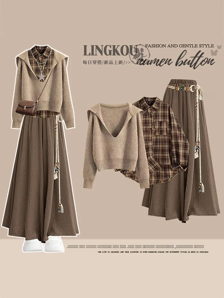 plus Size Autumn Winter Knitted Set Women's Vintage Casual Knitwear Base Layer Slimming Casual Skirt Pants Three Piece Set
plus Size Autumn Winter Knitted Set Women's Vintage Casual Knitwear Base Layer Slimming Casual Skirt Pants Three Piece Set