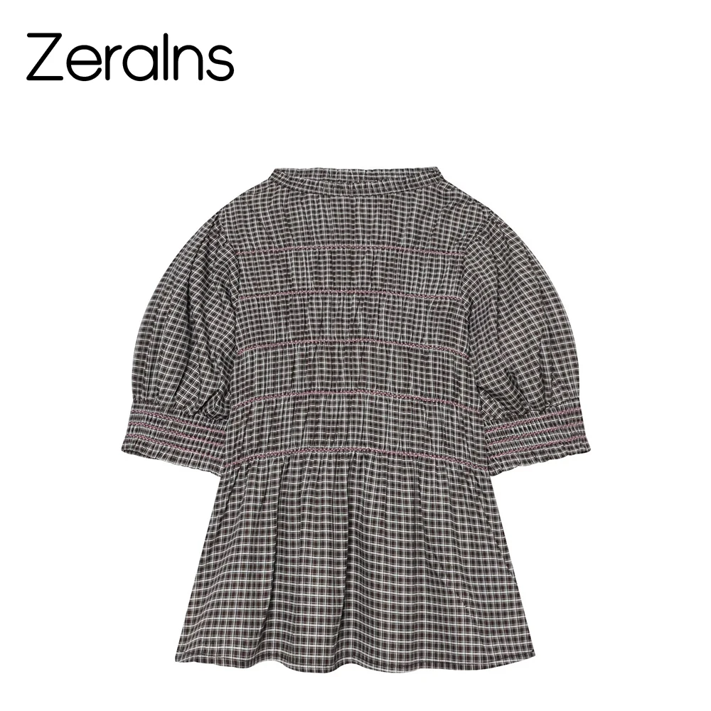 ZERAINS Summer new women's round neck bubble short sleeved contrasting embroidery elastic honeycomb plaid shirt
ZERAINS Summer new women's round neck bubble short sleeved contrasting embroidery elastic honeycomb plaid shirt