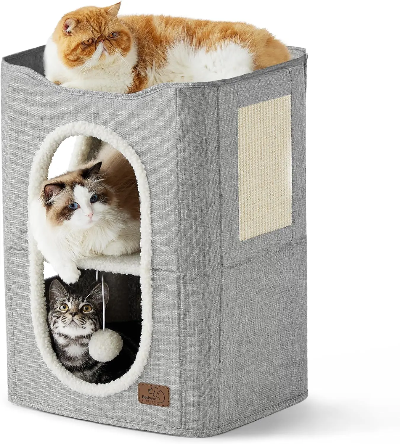 2-Story Cat House with Scratch Pad and Hanging Toy, Cozy Hideaway for Indoor Cats, Grey, 18x14x23 inches
2-Story Cat House with Scratch Pad and Hanging Toy, Cozy Hideaway for Indoor Cats, Grey, 18x14x23 inches