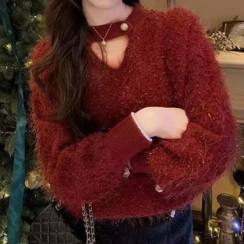 Christmas Style Hollow Fluffy Sweaters Women Luxury Design Hairy Long Sleeve Knitwear Woman 2025 Loose Knitting Sweater Female
Christmas Style Hollow Fluffy Sweaters Women Luxury Design Hairy Long Sleeve Knitwear Woman 2025 Loose Knitting Sweater Female