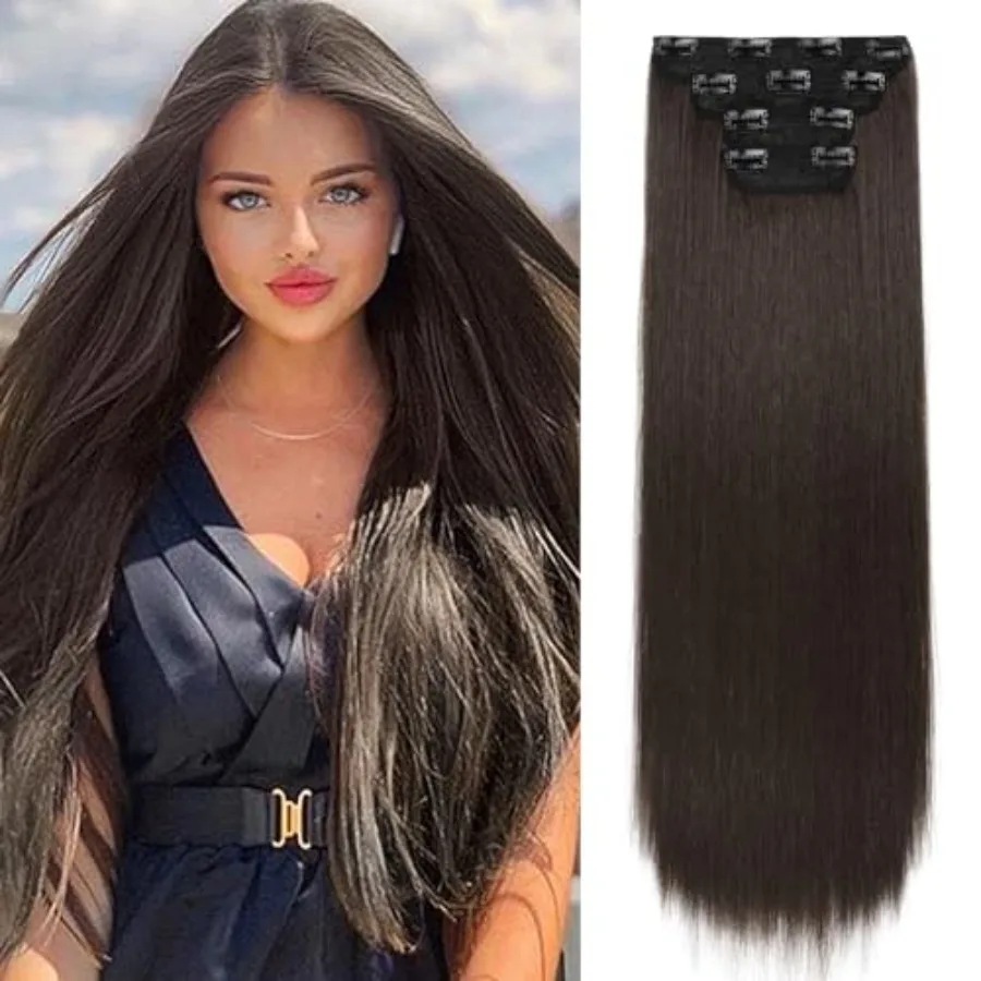 REECHO 28" Straight Long 4 PCS Set Thick Clip in on Hair Extensions -Dark Brown
REECHO 28" Straight Long 4 PCS Set Thick Clip in on Hair Extensions -Dark Brown