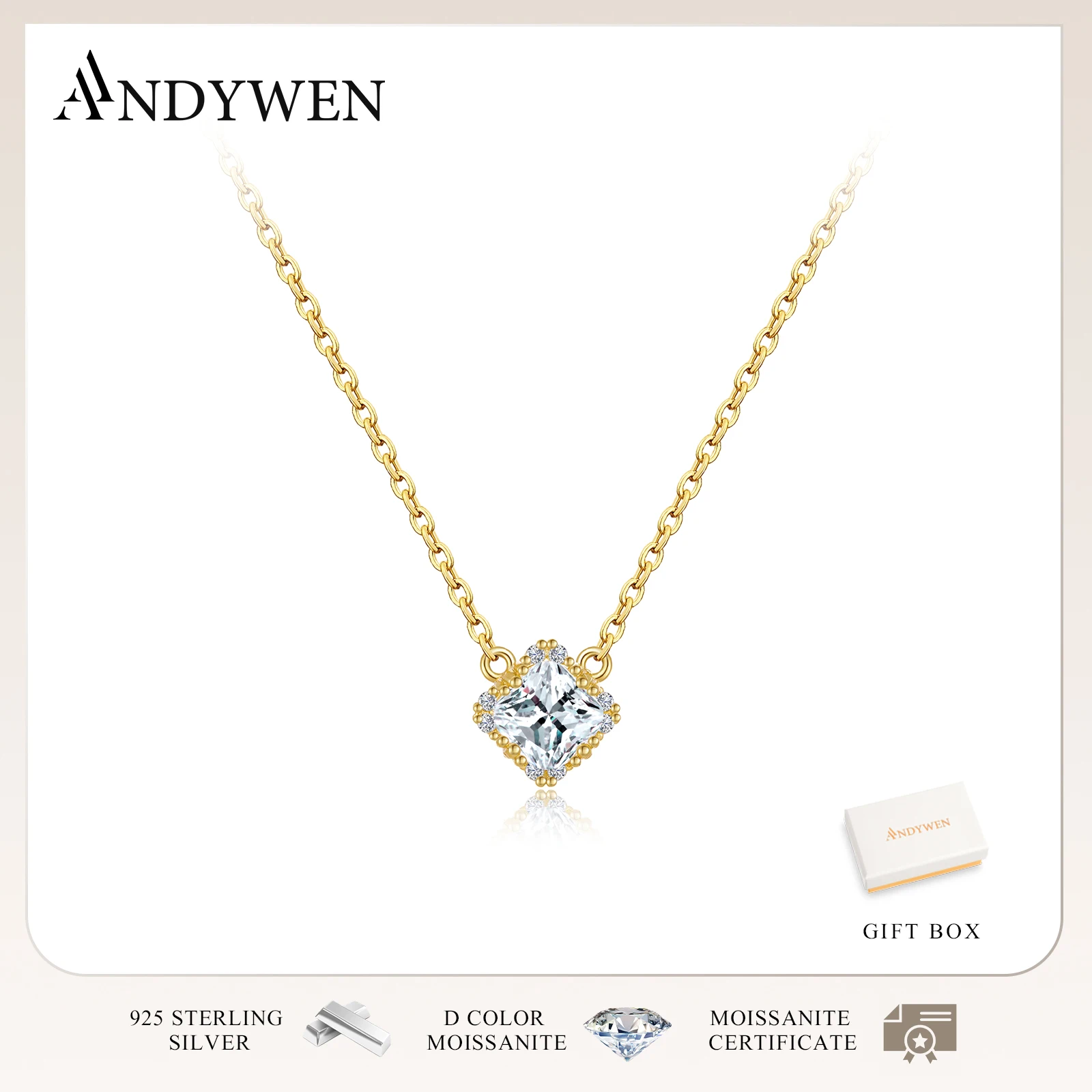 ANDYWEN 925 Sterling Silver D Color VVS1 Cushion Square Cut 1CT Moissanite Necklace Women Luxury Chic Wedding Jewelry Gift
ANDYWEN 925 Sterling Silver D Color VVS1 Cushion Square Cut 1CT Moissanite Necklace Women Luxury Chic Wedding Jewelry Gift