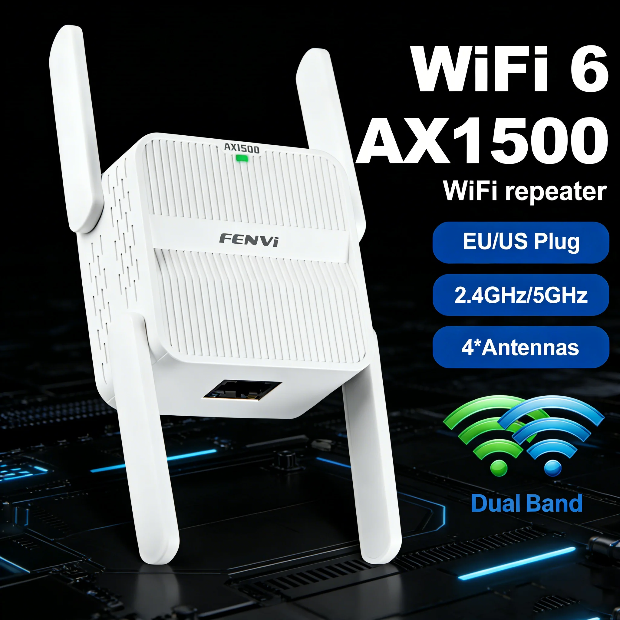 FENVI WiFi 6 1500Mbps Wireless WiFi Repeater 2.4GHz/5GHz Signal Booster WiFi Range Extender Amplifier