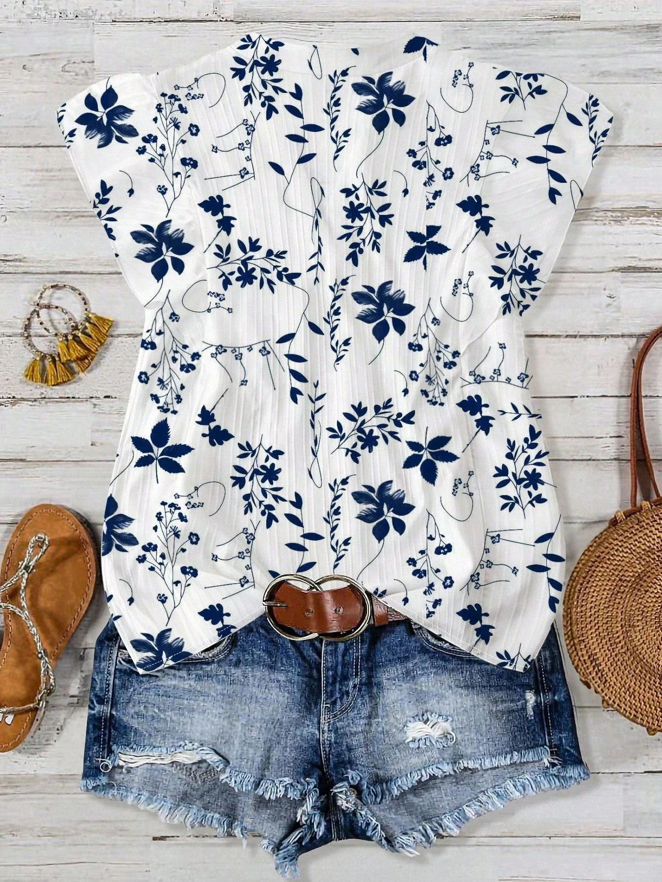 Women Floral Print Cap Sleeve Blouse Loose Fit Casual Shirt
Women Floral Print Cap Sleeve Blouse Loose Fit Casual Shirt