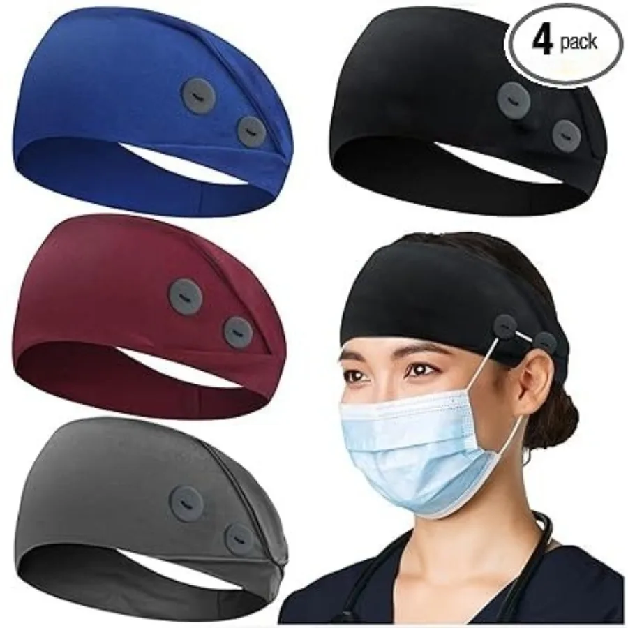 Headbands with Button for Mask, Wide Nurses Headbands Non Slip Elastic Ear Protection for Women Men Doctors Sweatband Headband, 4 Pack, A11- 4 BUTTONS 4PC-Black+Blue+Wine+DK. Grey
Headbands with Button for Mask, Wide Nurses Headbands Non Slip Elastic Ear Protection for Women Men Doctors Sweatband Headband, 4 Pack, A11- 4 BUTTONS 4PC-Black+Blue+Wine+DK. Grey