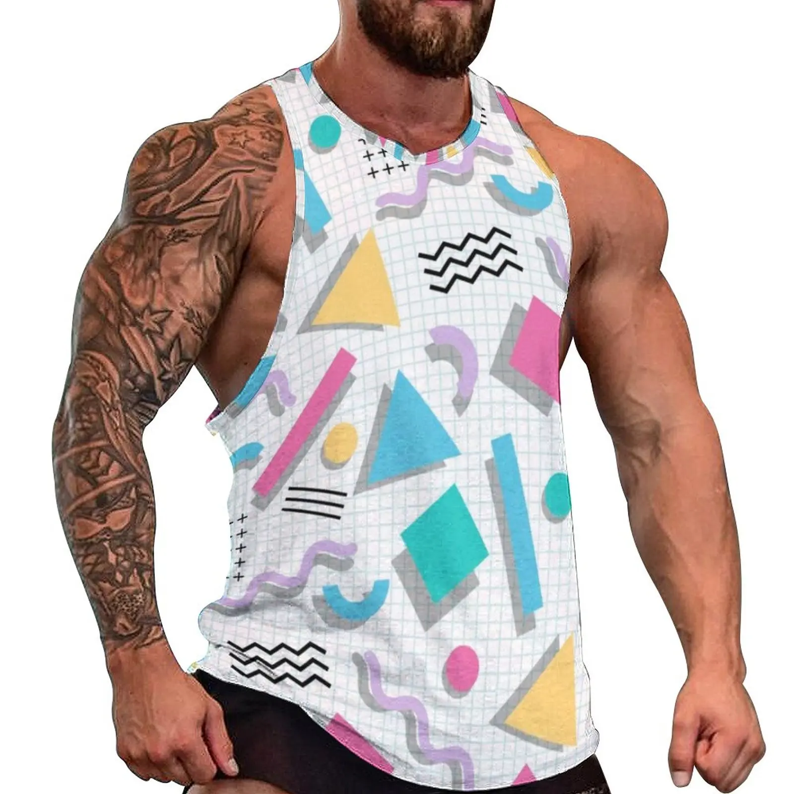Memphis Shapes Tank Top Man Geometric Pattern Tops Summer Design Workout Vintage Oversized Sleeveless Shirts
Memphis Shapes Tank Top Man Geometric Pattern Tops Summer Design Workout Vintage Oversized Sleeveless Shirts