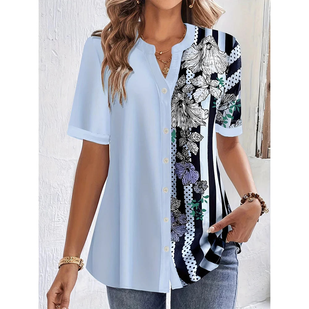 Floral Printed Elegant Women’s Plus Size Blouse Short Sleeves Stripe Crew Neck Summer Button Loose Tops Shirts Female Blouses
Floral Printed Elegant Women’s Plus Size Blouse Short Sleeves Stripe Crew Neck Summer Button Loose Tops Shirts Female Blouses