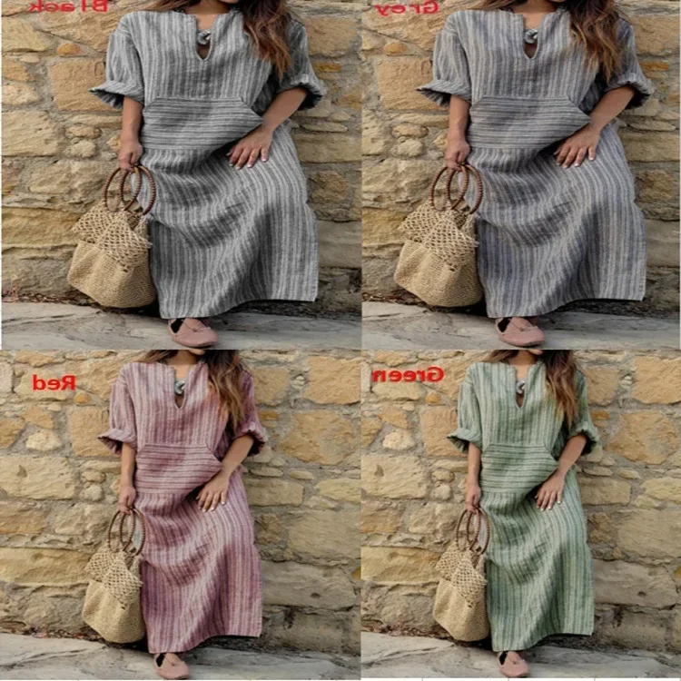 Summer Long Dress Cotton Linen Casual Dresses 2025 New Striped Loose Maxi Dress Sundress Vacation Clothes for Women
Summer Long Dress Cotton Linen Casual Dresses 2025 New Striped Loose Maxi Dress Sundress Vacation Clothes for Women