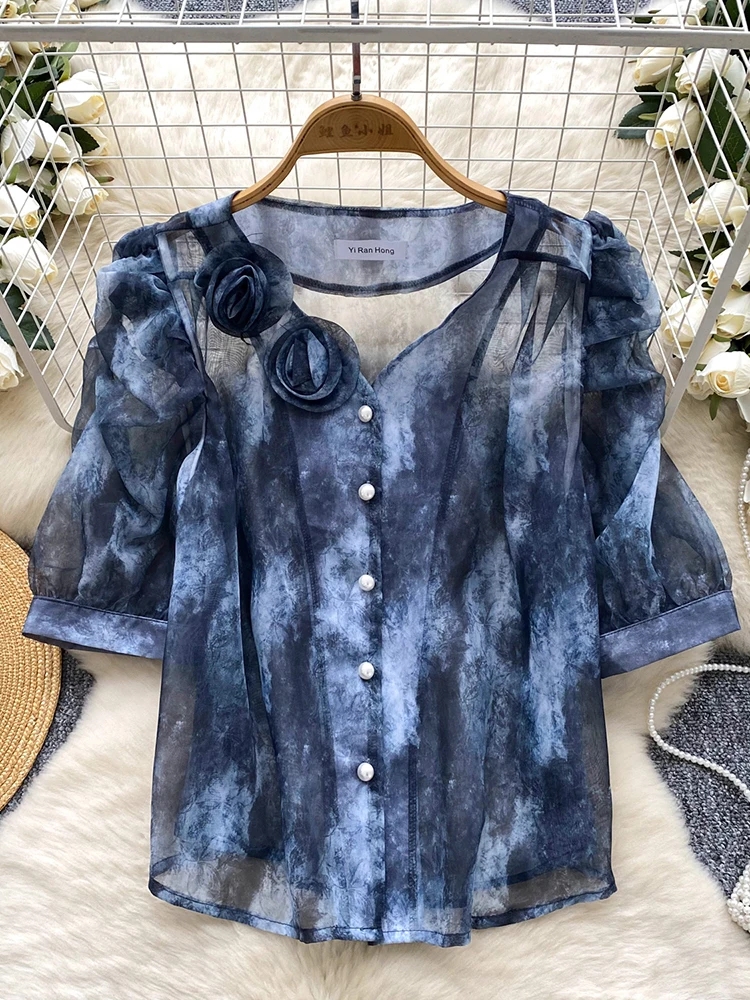 Summer Women's Three Dimensional Flower Short Sleeve Printed Shirt New Commuter Elegant Single Breasted Thin Chiffon Top C290
Summer Women's Three Dimensional Flower Short Sleeve Printed Shirt New Commuter Elegant Single Breasted Thin Chiffon Top C290