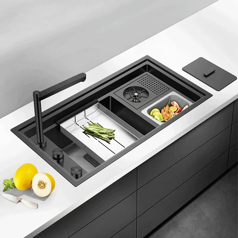 ASRAS Nano Black Three Cover Hidden Kitchen Sink SUS 304 Stainless Steel 4mm Thickness with Cup Rinser and Trash Can Sinks
ASRAS Nano Black Three Cover Hidden Kitchen Sink SUS 304 Stainless Steel 4mm Thickness with Cup Rinser and Trash Can Sinks