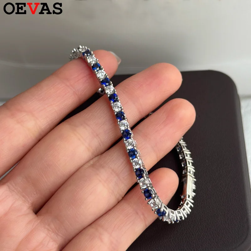 OEVAS 3mm Royal Blue Full High Carbon Diamond Tennis Bracelet 100% 925 Sterling Silver Bracelet for Women Man Party Fine Jewelry
OEVAS 3mm Royal Blue Full High Carbon Diamond Tennis Bracelet 100% 925 Sterling Silver Bracelet for Women Man Party Fine Jewelry