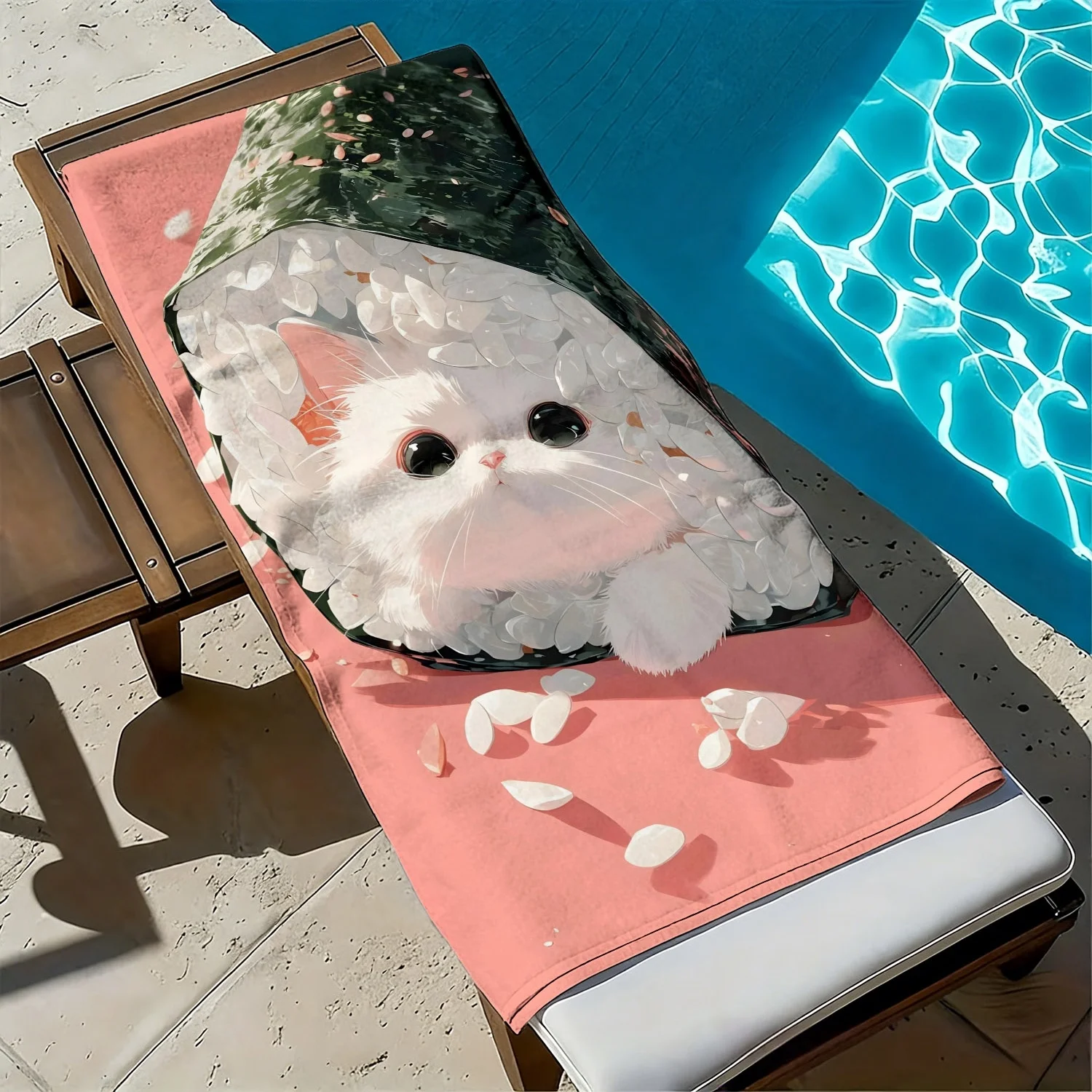 Cute and Delicious Sushi Cat Theme polyester microfiber beach towel is highly absorbent, suitable for swimming and beach outings
Cute and Delicious Sushi Cat Theme polyester microfiber beach towel is highly absorbent, suitable for swimming and beach outings