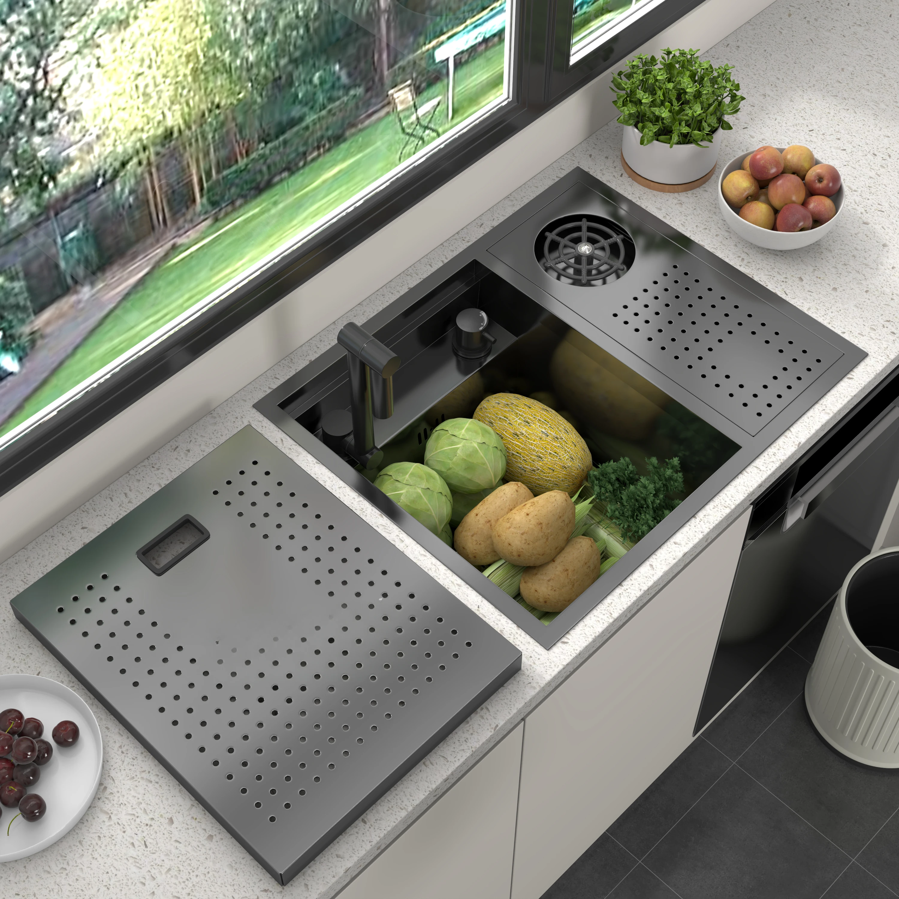 Hidden Black Kitchen Sink Concealed Stainless Steel Single Bowl Small Size bar sink with Folding Faucet Press Cup Washer
Hidden Black Kitchen Sink Concealed Stainless Steel Single Bowl Small Size bar sink with Folding Faucet Press Cup Washer
